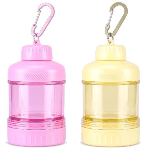 2 Pack Protein Powder Container to Go with Keychain & Keyring, Large Capacity, Clear, Leakproof, Ideal for workouts, fitness, or travel (Pink&Yellow) - color: Pink&Yellow