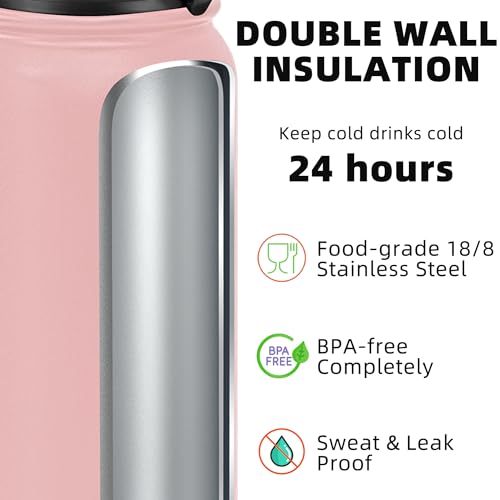Fanhaw 20 oz Insulated Stainless Steel Water Bottle with Anti-Dust Chug Lid, Leakproof Vacuum Metal Everyday Use Bottle for Kids, Teens & Adults, Back to School Essentials (Pink) - color: Pink, style: 20 Ounces