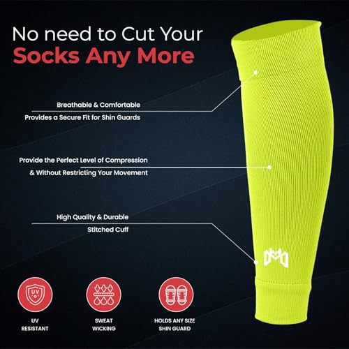 MediCaptain Pre Cut Soccer Sock Sleeves, Companion for Soccer Grip Socks, Securely Holds Shin Guards, Compression Leg Warmer - color: Neon