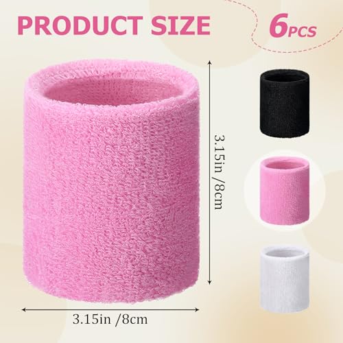Willbond Wrist Sweatbands, Sports Sweatbands for Competition, Sweat Absorbent, for Basketball, Tennis, Football, Running and Work (Pack of 6) - color: Black,Pink,White