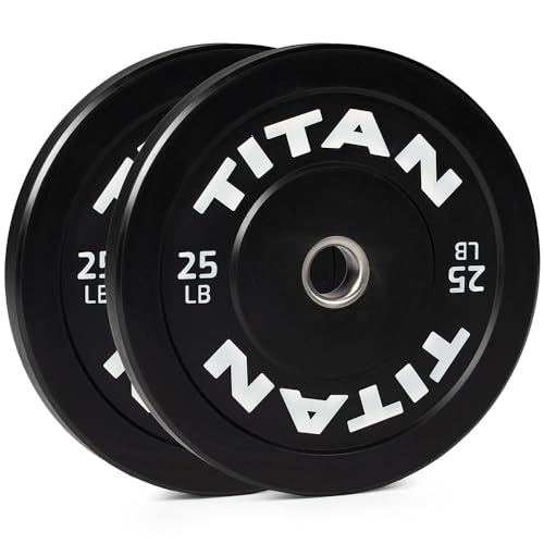 Titan Fitness Economy Series Black Olympic Bumper Plates, Durable Rubber Exterior with Steel Core, Weightlifting and Strength Training Weight Plate - size: 25 LB Pair