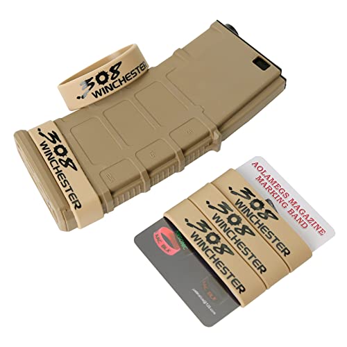 Aolamegs 5/10 Pack Magazine Bands - 5.56 Nato, 300 Blackout, 300 Subsonic, .223 Remington, .308 Winchester, 7.62x39 Magazine Marking Band, Durable Silicone Ammo Caliber Bands for Magazine Identification (2 Colors) - color: 308win-khakiblack(5pcs)