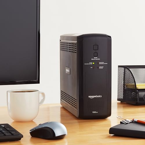 Amazon Basics UPS Battery Backup & Surge Protector, 1500VA/900W, 10 Outlets, Line Interactive Uninterruptible Power Supply with Sinewave Technology, Black - size: Line Interactive, style: 10 Outlet (1500VA)