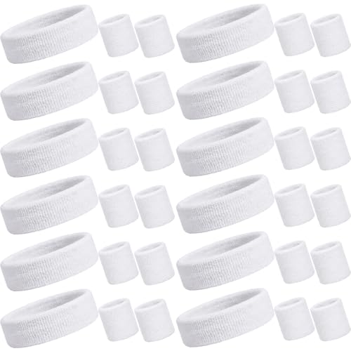 Bememo 36 Pcs Neon Sweatbands Set Soccer Party Favors Cotton Headbands Wristband Sweat Bands Soccer Mom Essentials for Football Fans Sporting Events 80 90s Glow Party - color: White, size: Small