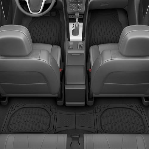 Motor Trend FlexTough LITE Rubber Car Mats Full Set - All Weather Floor Mats for Cars & SUVs - Automotive Waterproof Black Car Floor Mats for Cars Interior Accessories Universal Trim-to-Fit - color: Black Lite, style: Full Set
