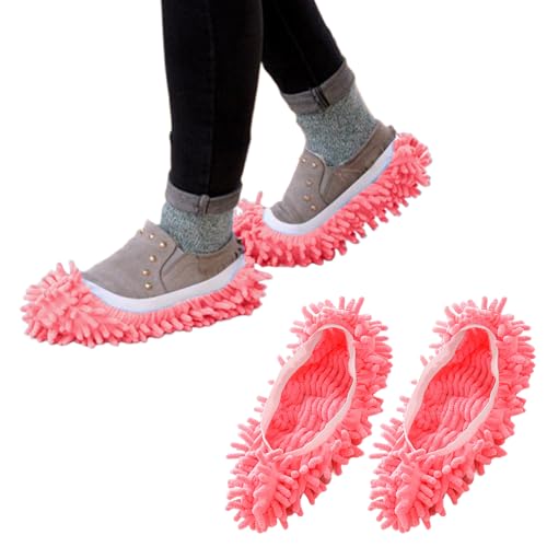 Mop Slippers Shoes for Women Men Foot Dust Duster Microfiber Dust Hair | Reusable Sweeper Cleaning Tool for House Bathroom Kitchen - color: Pink 1pair, size: F