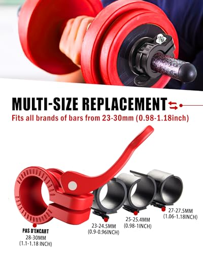 Narrow Barbell Clips 2.5cm Width for Olympic Bars, 0.9-1.18inch Adjustable Weight Clamps, Quick Release Locking Collars for Weightlifting - color: Red