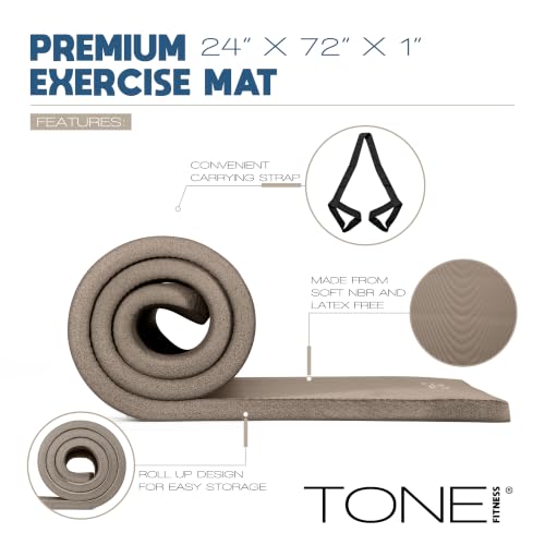 Tone Fitness 1-Inch Thick Yoga Mat | High-Density, Non-slip Exercise Mat with Carrying Strap for Yoga, Pilates, & Home Gym Workouts | Multiple Options - color: Beige, style: Wave