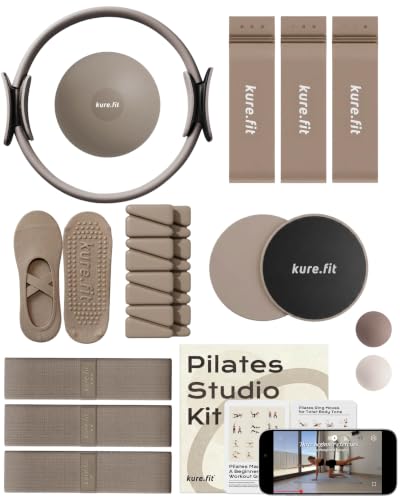 Pilates Kit for Women – Home Pilates Equipment Set with Ring, Ball & Resistance Bands | Pilates Starter Kit with Accessories in Gift Box - color: Taupe, style: Studio Kit - 15PC