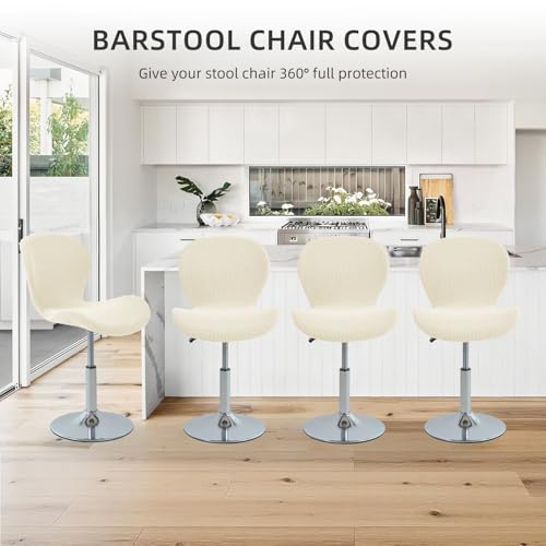 Gollense Bar Stool Covers with Backs, Set of 4 Stretch Jacquard Barstool Seat Covers, Washable Swivel Pub Counter Height Chair Slipcover Protector for Home Kitchen Cafe (Jacquard-Beige) - color: Jacquard-beige