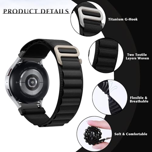 Nylon Band Compatible with Samsung Galaxy Watch 7/FE/6/5 Pro 4 3/Watch 4 6 Classic/Active/Gear S2 S3 Frontier Band, 20mm 22mm Sport Loop Strap for Galaxy Watch 47mm 43mm 45mm 40mm 44mm 42mm 46mm 41mm - color: Sport- Black, size: 20mm