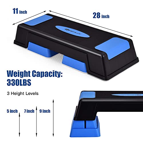 Goplus 30'' Aerobic Stepper with Risers, 5” 7” 9” Levels Height Adjustable, Workout Fitness Exercise Step Platform Trainer with Non-Slip Foot Pads, for Home/Gym