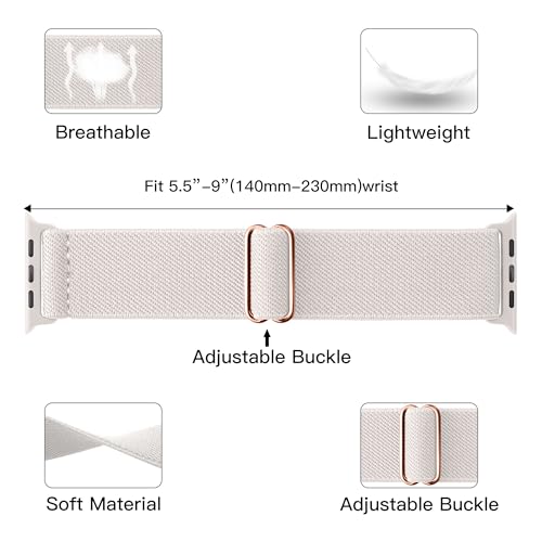 Stretchy Nylon Loop Bands Compatible with Apple Watch 38mm 40mm 41mm 42mm 44mm 45mm 49mm Adjustable Soft Elastics Strap Compatible with Apple Watch SE Ultra iWatch Series 8/7/6/5/4/3/2/1 - color: 1-Starlight, size: 38mm/40mm/41mm/42mm(Series 10)
