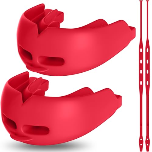 2Pcs Sport Mouth Guard Youth Adult, Mouthguard for Braces, Wrestling Mouthguards for Braces, No Boil Mouth Guard, Helmet Strap, Soft, Football Hockey Boxing,Taekwondo, Jujitsu Rugby - color: Red