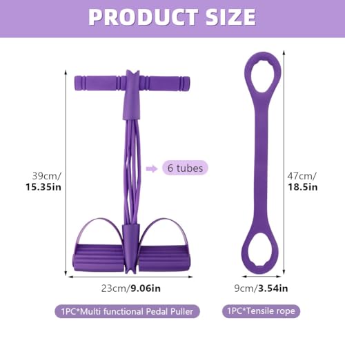 21 Fitness Resistance Bands-6 Tube Pedal Ankle Puller, Multifunction Tension Rope, Pedal Resistance Band with Handle Sit Up Exercise Equipment Home Gym Tummy Trainer for Men Women - size: 6 Tube