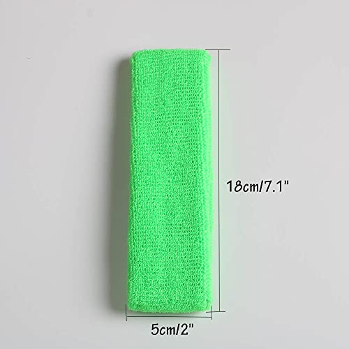 Cotton Sweatband Headbands,Pack of 12,Elastic Stretchy Sport Terry Cloth Sweat Bands,Yoga Workout Fitness Exercise Basketball Headband - color: 12pcs x green cotton sweatband headbands