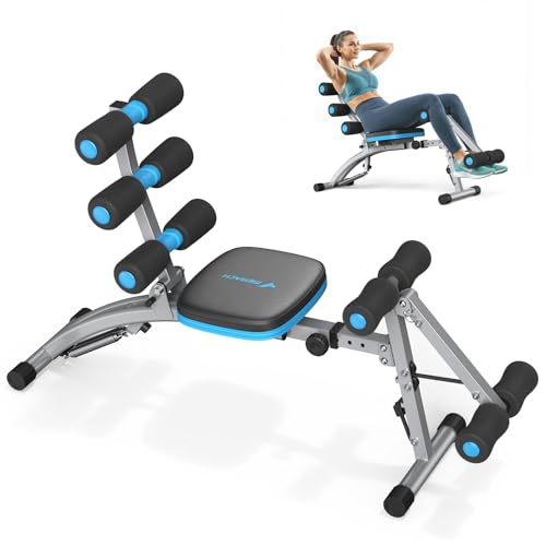 MERACH Ab Machine, Adjustable Ab Trainer, Sit Up Exercise Equipment 330LBS | Multi-Functional Adjustable Ab Workout Bench, Home Gym Equipment, Automatic Rebound, Core Ab Training - color: Black Blue