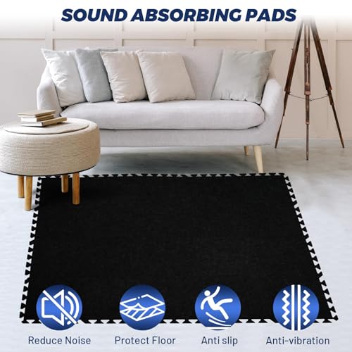 Focusound 20Pcs Sound Absorbing Interlocking Drum Rug, 11.8 x 11.8 x 0.4 inches High Density Soundproof Floor Mats, Non-Slip Anti Vibration Piano Carpet Drum Mat for Music Studio, Black - color: Black