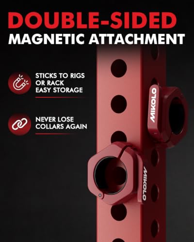 Mikolo Barbell Clamps,2-Inch Olympic Barbell Clips with Anti-Slip TPR Lining and Quick Release for Home and Gym Use - color: Red, style: Magnetic