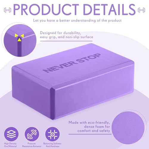 RoundFunny 4 Pack Yoga Blocks Non Slip Pilates Brick Foam Blocks Pilates Dance Gymnastics Workout Fitness Props Tool for Stretching Meditation and Exercise - color: Purple