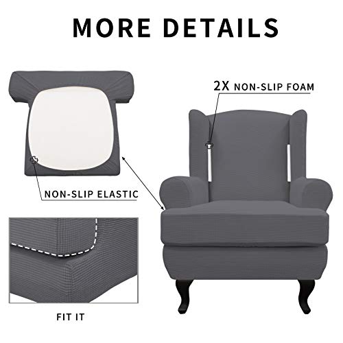 Easy-Going Stretch Wingback Chair Sofa Slipcover 2-Piece Sofa Cover Furniture Protector Couch Soft with Elastic Bottom, Spandex Jacquard Fabric Small Checks Gray - color: Grey