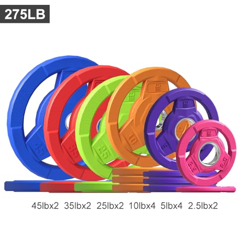 Color Coded 2-Inch Rubber Coated Olympic Grip Plate for Barbell,Solid Cast Iron Weight Plates for Strength Training, Weightlifting, Home Gym, 2.5/5/10/15/25/35/45 LB, Single and Pair - color: 275LB-SET