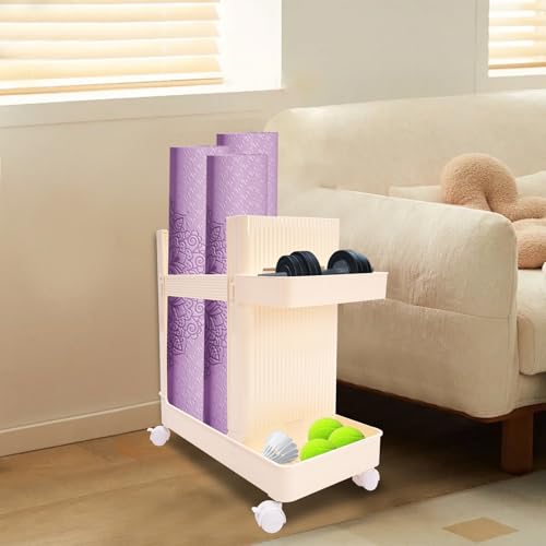 Workout Equipment Storage Cart, Floor Standing Multifunctional Fitness Gear Organizer Rack with Wheels for Home Gym, Yoga Studio, Gray - color: Creamy Yellow