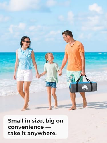 Beach Umbrella with UPF 50+ UV Protection, Portable Beach Tent Canopy with 360° Ventilation, 4 Sandbags, Wind Ropes & Stakes, Storage Pockets for Beach, Travel, Backyard (4)