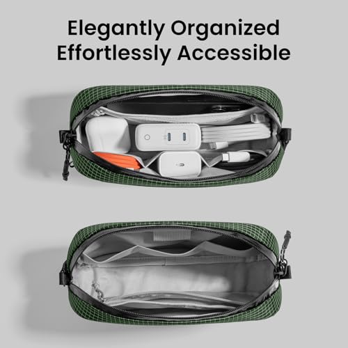 tomtoc Electronics Organizer Travel Case Performance, Water Resistant Bag Cable Tech Pouch Accessories, Carry Storage for Cord, Phone, Cables, Airpods, USB Flash Drive, Daily Items - color: Green Plaid, size: Small