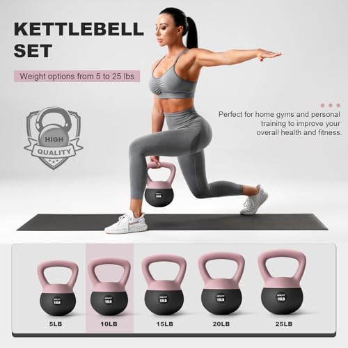 NEALFIT Soft Kettlebell 5LB/10LB/15LB/20LB/25LB, Kettlebells for Home Gym Strength Training, Anti-Slip Fitness Weights for Men Women - color: 15LB Pink-Graphite Black
