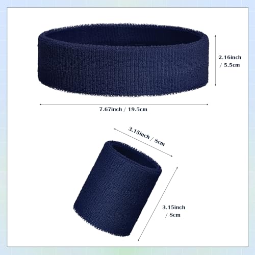 Bememo 6 Pcs Neon Sports Sweatbands Set Sports Competitions Sweatbands 2 Headband 4 Wristbands Breathable Terry Cloth Athletic Bands for Team Soccer Spirit 80s Costumes Cosplay - color: Navy Blue