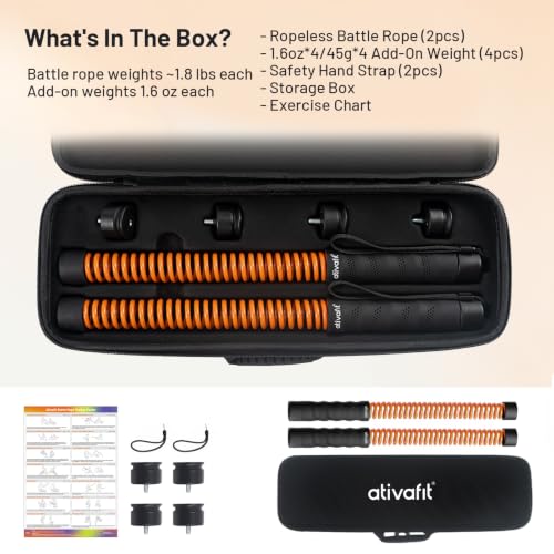 ATIVAFIT Ropeless Battle Rope for Home Gym, Adjustable Resistance Cordless Battle Ropes with 4 Weight Blocks & Storage Case, Full Body Workout Equipment for HIIT, Cardio & Strength Training for Men & Women