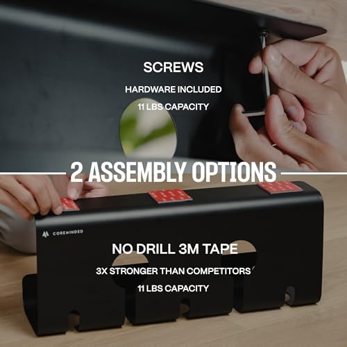 COREMINDED No-Drill Under Desk Cable Management Tray, 2-Pack, Large | Wire & Cord Organizer for Standing Desk or Table, Power Strip Holder, Hides Cables, Home Office Cord Hider, Carbon Steel - size: Large