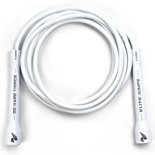 Elite Jumps 6mm PVC Jump Rope, Adjustable Skipping Rope | Non-kinking PVC cord. Unbreakable handles. Smooth rotation. For cardio and boxing. - color: White Handles - 5" Handle