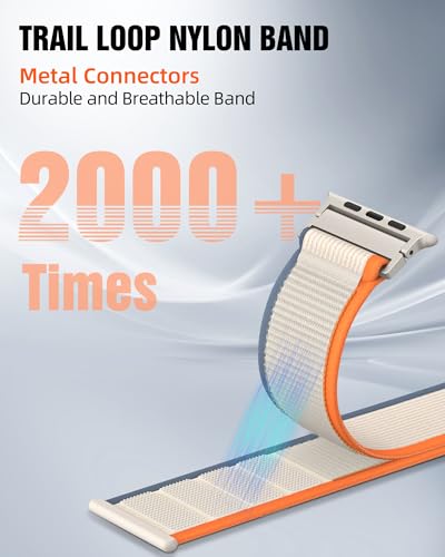 Trail Loop Nylon Sport Band Compatible with Apple Watch Ultra 3 2 Band for Men 49mm 46mm 45mm 44mm 42mm, Rugged Breathable Sport Adjustable Strap for iwatch bands Series 11/10/9/8/7/6/5/4, SE 3 2 1 - color: Orange Rice(Silver)