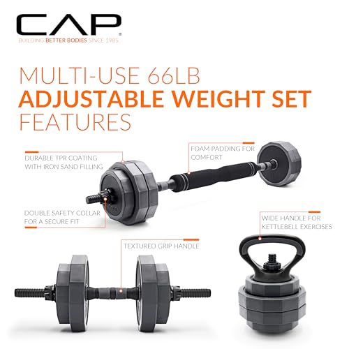 CAP Adjustable Weight Set, Multi-Use Adjustable Dumbbell Set for Home Gym Strength Training, Quick Change Free Weights System, Compact Workout Equipment, Multiple Weight Options - size: 66 lb Set
