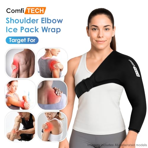ComfiTECH Shoulder Arm Ice Pack Wrap for Pitchers, Ice Arm Sleeve for Volleyball Player, Athlete, Flexible Cold Application for Throwing Recovery, Elbow Joint and Muscle Relaxation & Daily Use, Medium - size: Medium