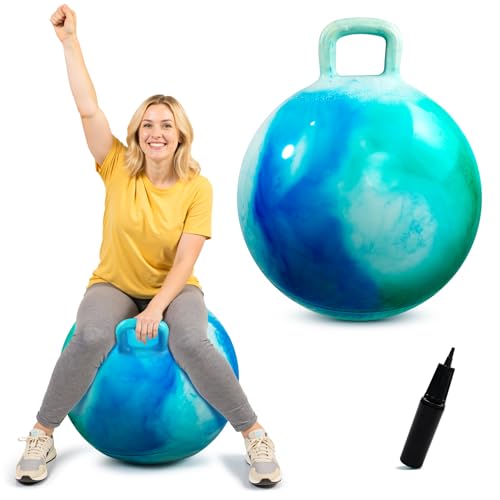 Hopper Ball for Adults & Teens 16+, 28 in Bouncy Ball with Handle, Sit On Hippity Hop Exercise with Air Pump, Active Play for Family Activities & Indoor/Outdoor Sports - color: Blue-green Gradient, size: Age:16+(28''/71cm)