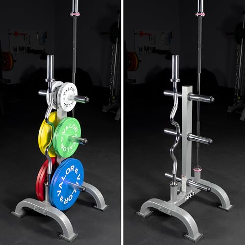 Valor Fitness Weight Plate Rack with Barbell Holders – Heavy-Duty Steel Storage Tree with 6 Pegs and 2 Vertical Bar Sleeves for Standard and Olympic Plates – 800 lb Capacity for Home & Garage Gyms - color: C: BH-7 Olympic Plate Storage Rack