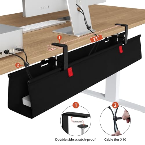 Univivi No Drill Under Desk Cable Management Tray, 36" Cord Organizer for Table, Clamp/Screw Mount Desk Cable Management, Premium Fabric Cable Management Tray for Office, Home - color: Black, size: 36"L x 5.5"W