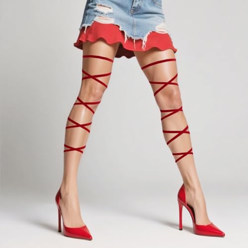 PENTA ANGEL Rave Leg Wraps Elastic Leg Grater Straps Legging Costume Accessories for Women Concert Festival Halloween Outfit - color: Red