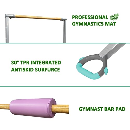 Foldable & Moveable Gymnastics Horizontal Bar with Rings,3’to 5’Adjustable Height Expandable Junior Kip Bar for Home,Indoor Gym Equipment for Kids - style: Foldable White with Rings
