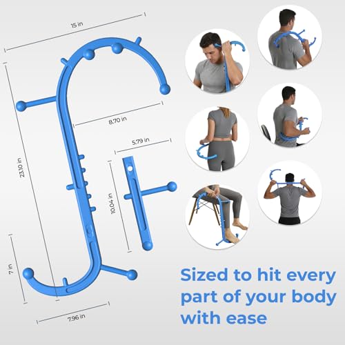 Detachable Trigger Point Massage Tool for Body Muscle Pain Relief | Button-Release Design, S/C, Massage Hook for Back, Neck & Shoulder, Pressure Point Therapy Tool for Deep Tissue Relief - color: Blue, size: Large