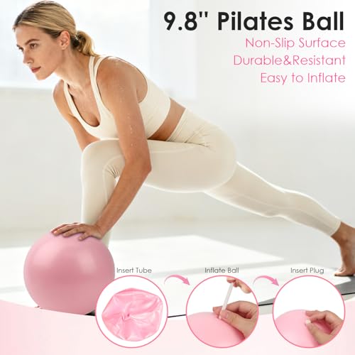 16 PCS Pink Pilates Ring and Ball Set for Women with 15" Magic Circle, Home Pilates Equipment Kit with Adjustable 1LB Ankle Wrist Weight, Resistance Band, Gliding Discs, Pilates Essentials Accessories