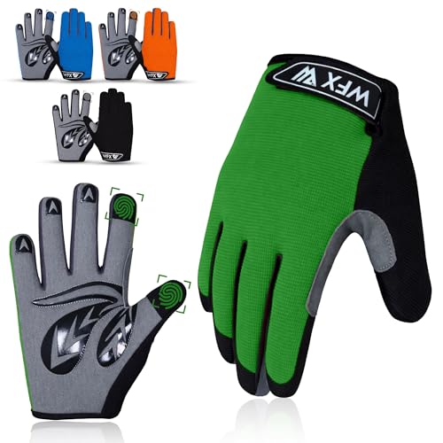 WFX Cycling Gloves Toddler Mountain Bike Handlebar Grips Gel Padding Full Finger Baseball Glove Workout Football Gloves Youth Boys 6-12 Kids Gardening Gloves MTB Gloves - color: Green, size: M (8-10) Years Kid