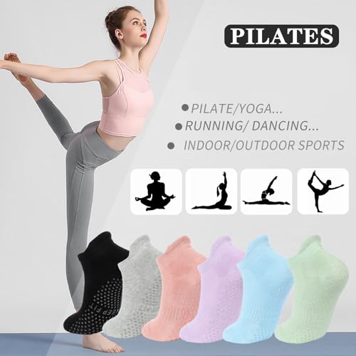 loudashuaiqi Grip Pilates Socks Non Slip Athletic Yoga Socks with Grips for Women Grippy socks for Hospital Workout Barre - style: 3grey
