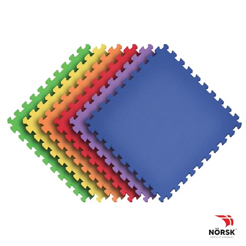 Norsk Kids Puzzle Play Mats Interlocking EVA Foam Floor Tiles Solid Color, 6 Tiles - 24 Sq. Ft., 1/2" Thick, Rainbow Pack - size: 6 Tiles - 24 Sq Ft