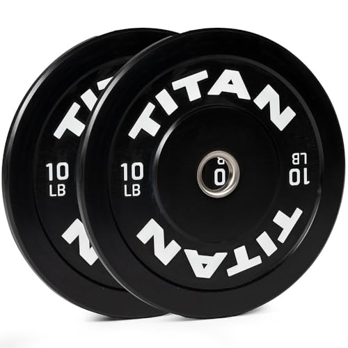 Titan Fitness Economy Series Black Olympic Bumper Plates, Durable Rubber Exterior with Steel Core, Weightlifting and Strength Training Weight Plate - size: 10 LB Pair