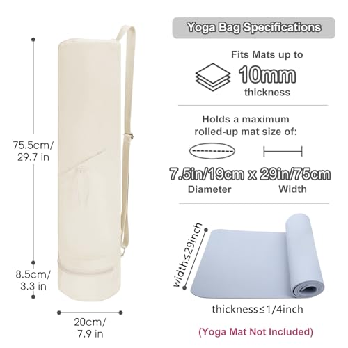 sportsnew Yoga Mat Bag, Full Zip Cargo Yoga Mat Carrier Bag with Drawstring Water Bottle Pocket and Bottom Wet Pocket, Exercise Yoga Mat Carrier Holder Multi-Functional Storage Bag Patent Pending - color: Beige, size: Medium pocket