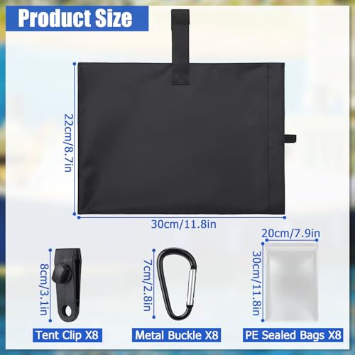 TOBWOLF 8Pack Boat Cover Sand Bags, 600D Windproof Marine-Grade Oxford | Tear-Resistent Sandbag Mooring Kit, Carabiners & Tarp Clips to Keep Boat Cover On, for Boat Covers, RV Covers & Tarp Weights - color: 8PCS - Black Boat Sandbags